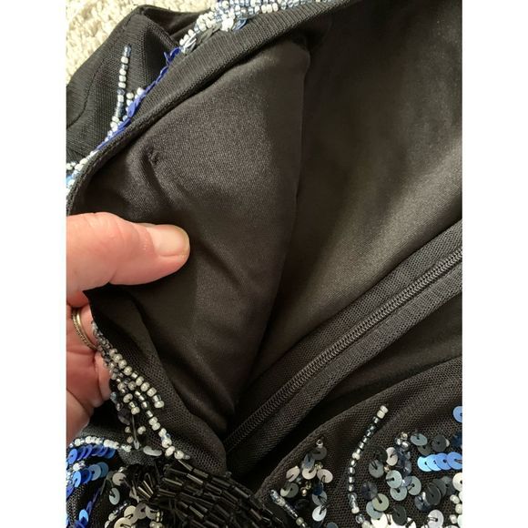 Aidan Mattox V-Neck Black Side Slit Sequined Dress 2 - Picture 6 of 11